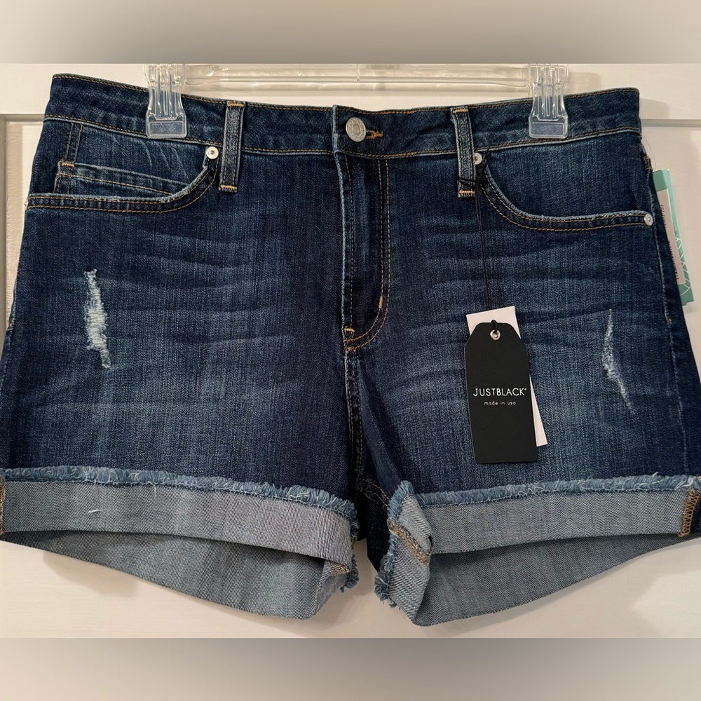 Just Black - Romeo Distressed Cuffed Frayed Hem Denim Short